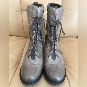Dromedaris Kara Slate  Grey Leather Lace Up Boots
